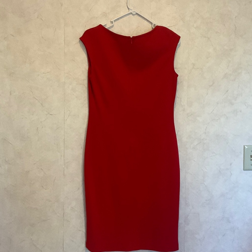St. John Red Sleeveless Midi Sheath Dress - Picture 3 of 3